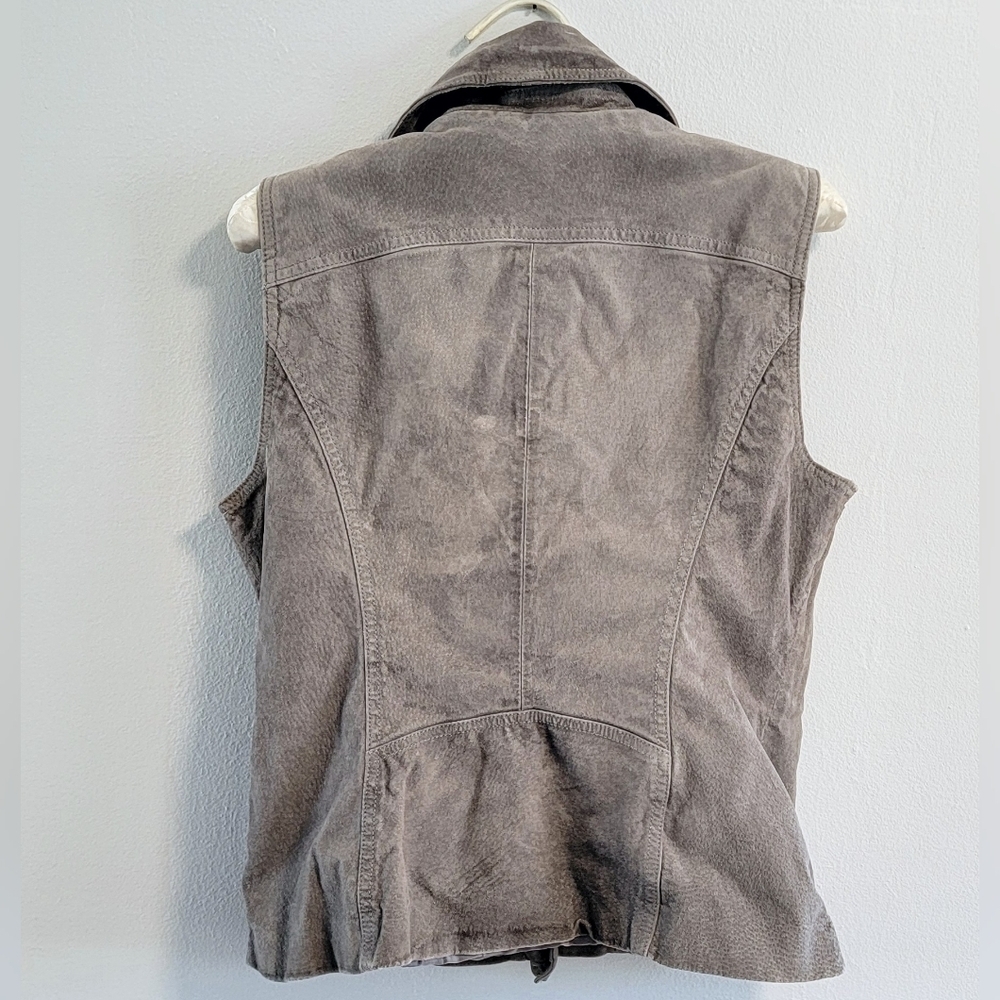 Y2K L Genuine Leather Asymetrical Moto Vest Gray Rebel Edgy Bikercore Boho Rock - Picture 3 of 11